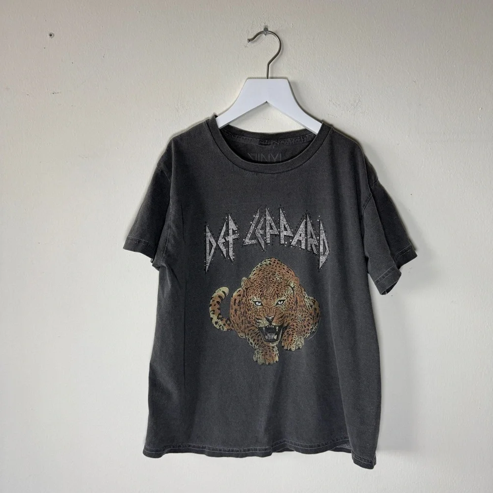 Vinyl Icons Def Leapord Gray Band Tee - M - Picture 2 of 4
